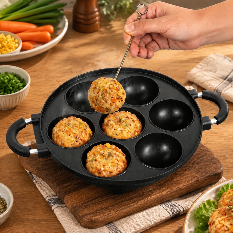 Mini Pancake Griddle - Yapışmaz Yüzeyli, 7 Bölmeli Alüminyum Kalıp,